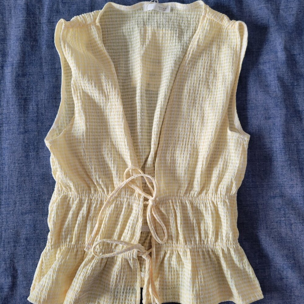 Zara NWT Yellow Gingham Tie-Front Sleeveless Blouse – Size M